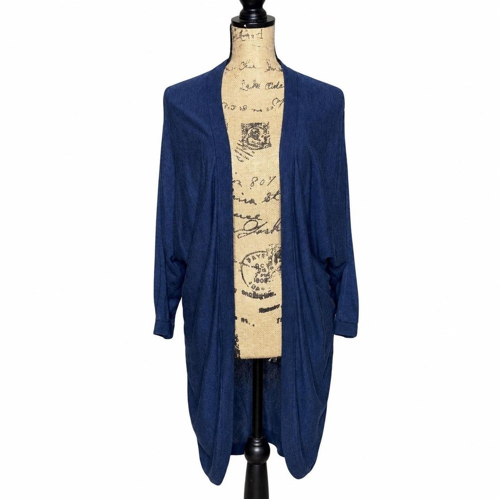 H&M Navy Blue Open Front Longline Batwing Cardigan Sweater Womens Large